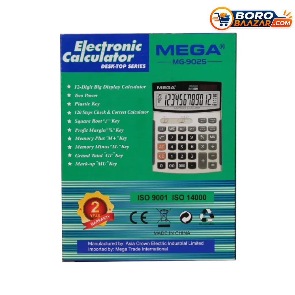 Mega MG-9025 Calculator 12 Digit with Large LCD Display