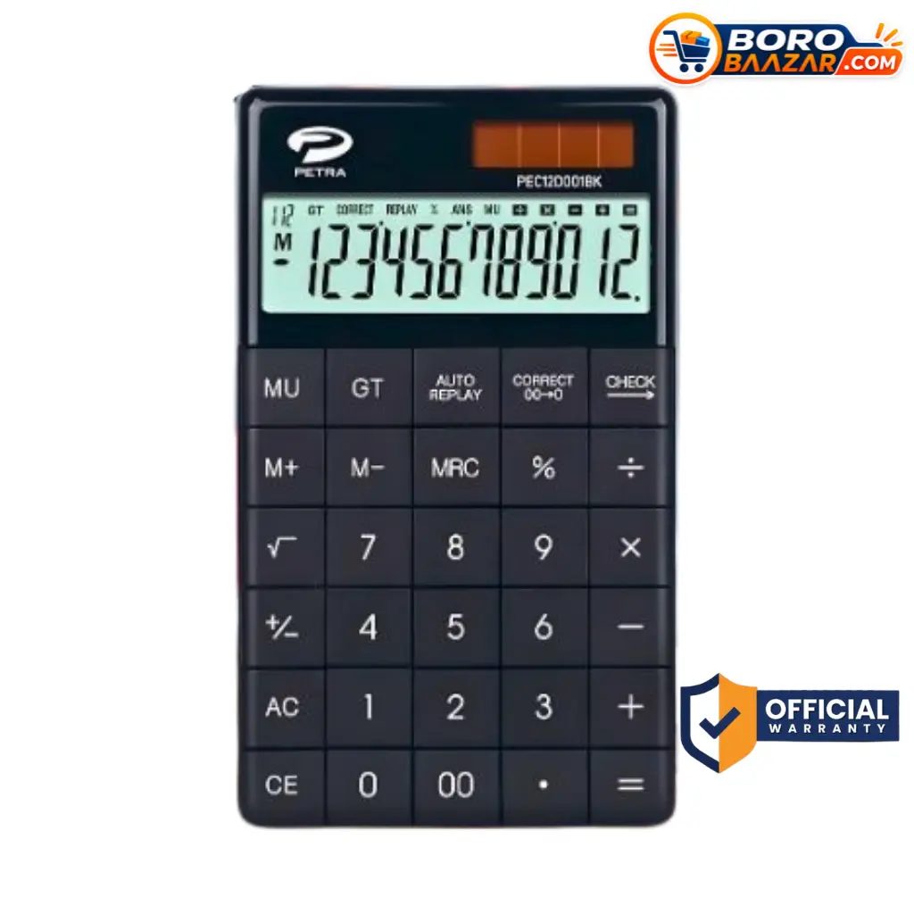 Petra PEC12D001BK Calculator Big Black 12 Digit