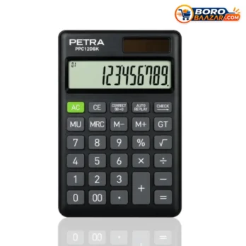 Petra PPC12BK Calculator – Original | 12 Digit Mini Pocket Size Calculator (Black)