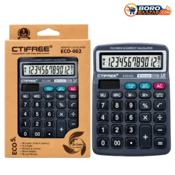 CTIFREE ECO-002 Calculator 12 Digit Desktop Calculator – Dual Power Solar & Battery