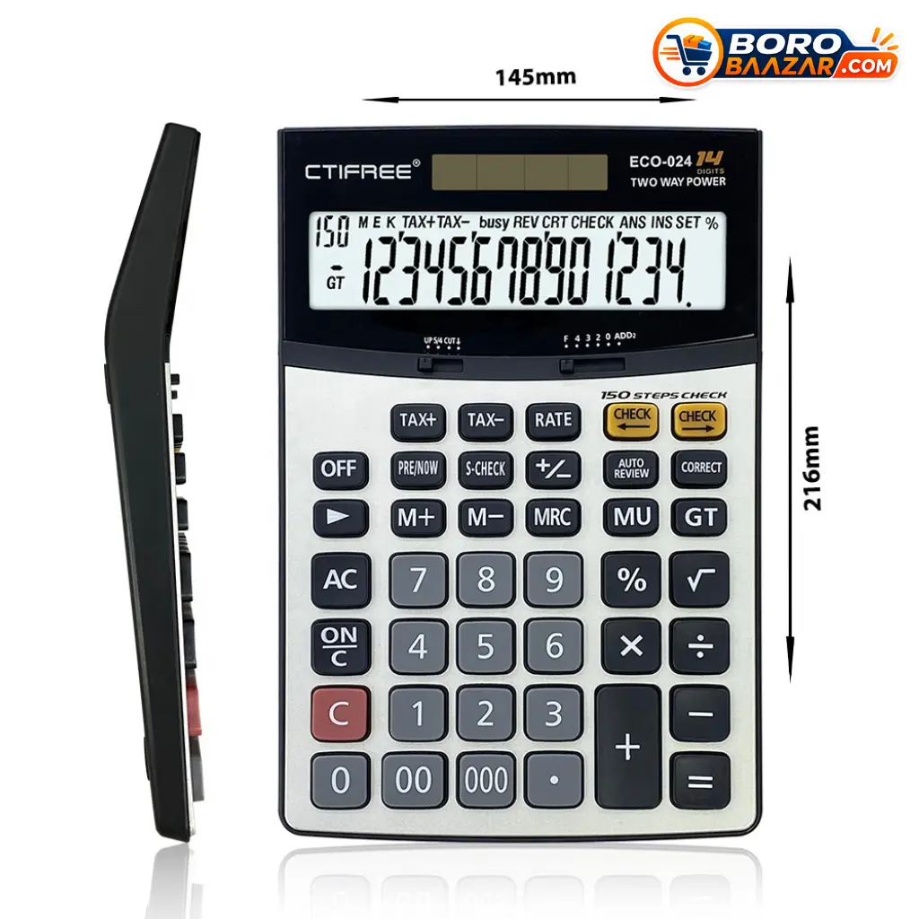 CTIFREE ECO-024 Calculator 14 Digit Dual Power Desktop Calculator