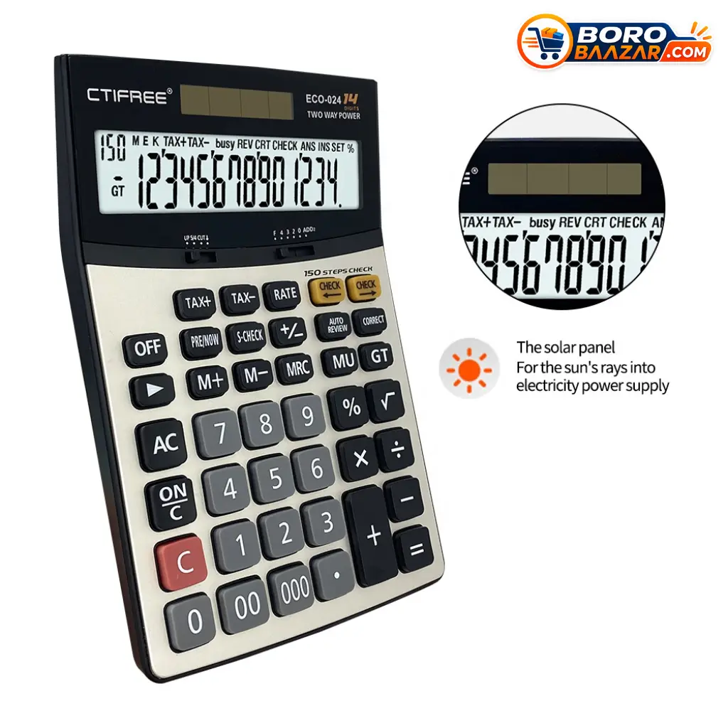 CTIFREE ECO-024 Calculator 14 Digit Dual Power Desktop Calculator